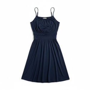 Karanina Silk Dress Navy Blue Halter Convertible Smocked Waist Cocktail Sz 4